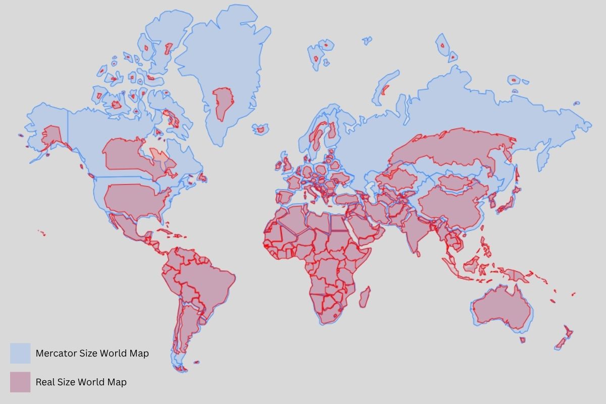 new world map real size vs mercator world map size